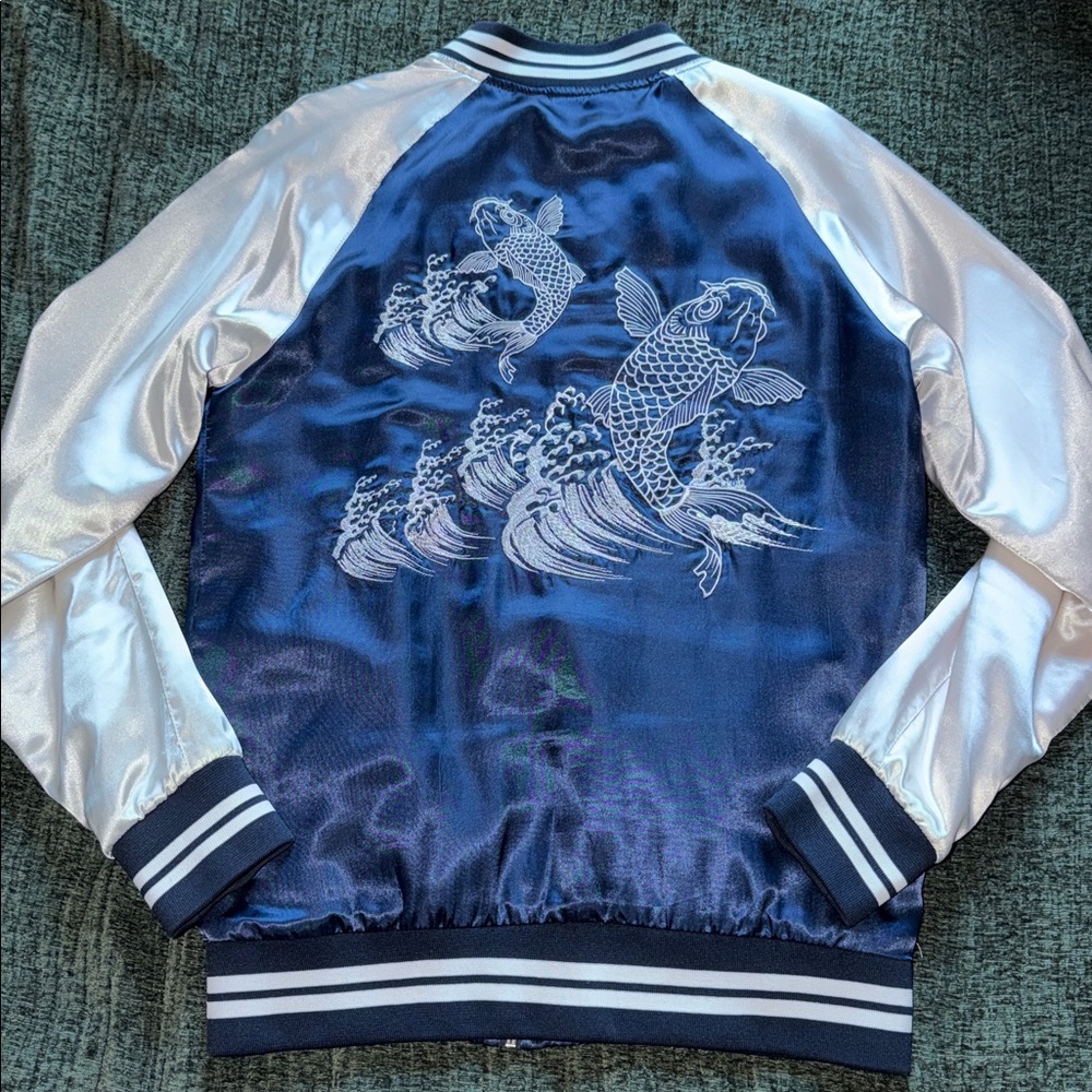 KOI fish embroidered bomber jacket
